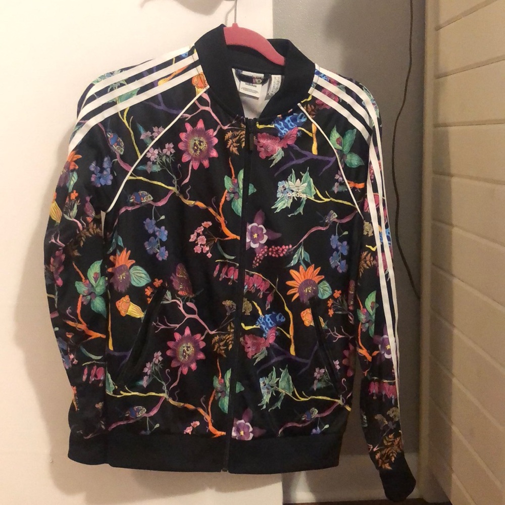 Black Floral Adidas Track Jacket